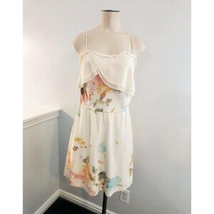 Medium WILFRED 100% SILK Emmanuelle watercolor dress cream flowy mini